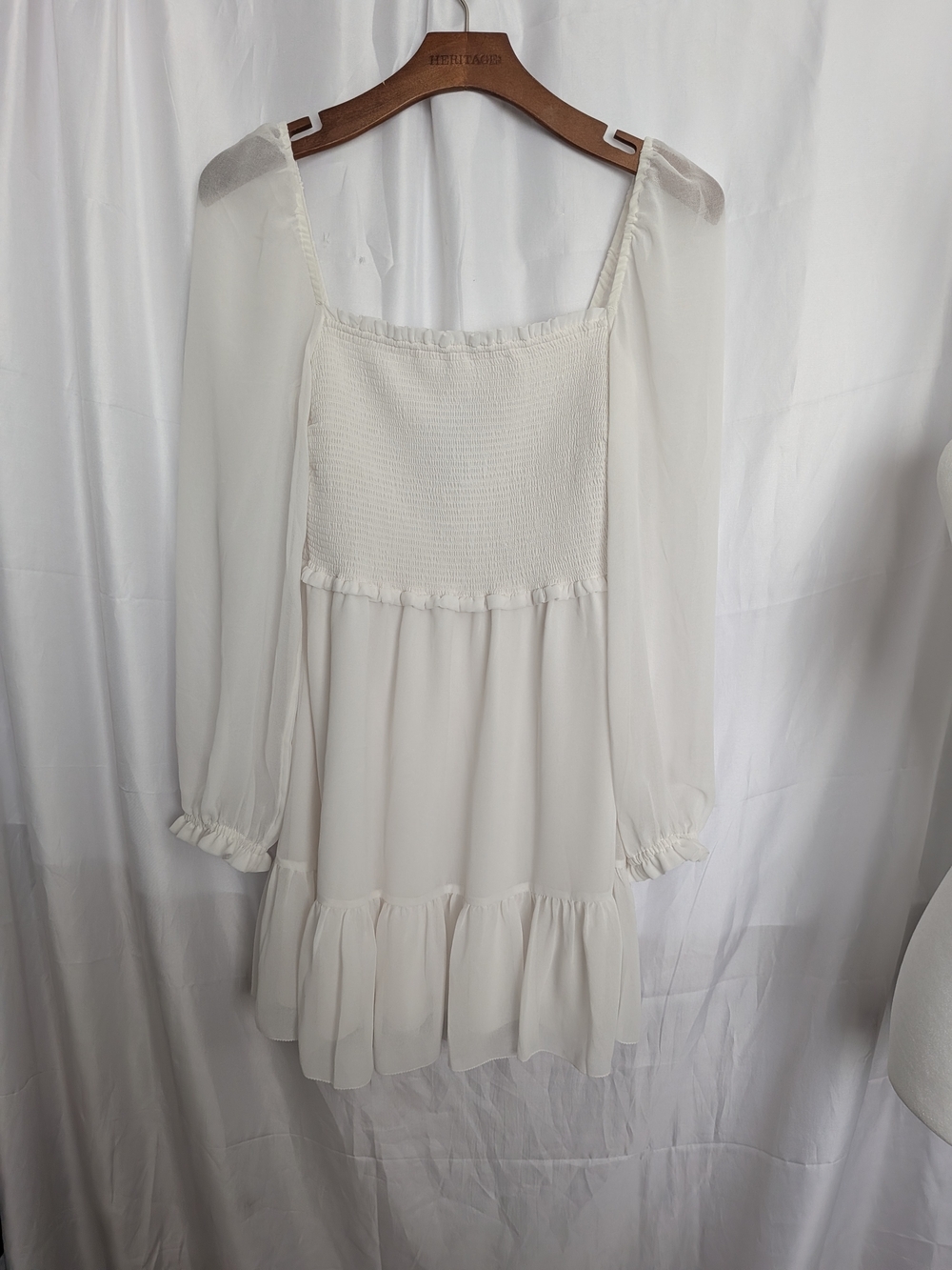 Wilfred White Tempest Smocked Square-Neck Mini Dress Size Small - Picture 2 of 5